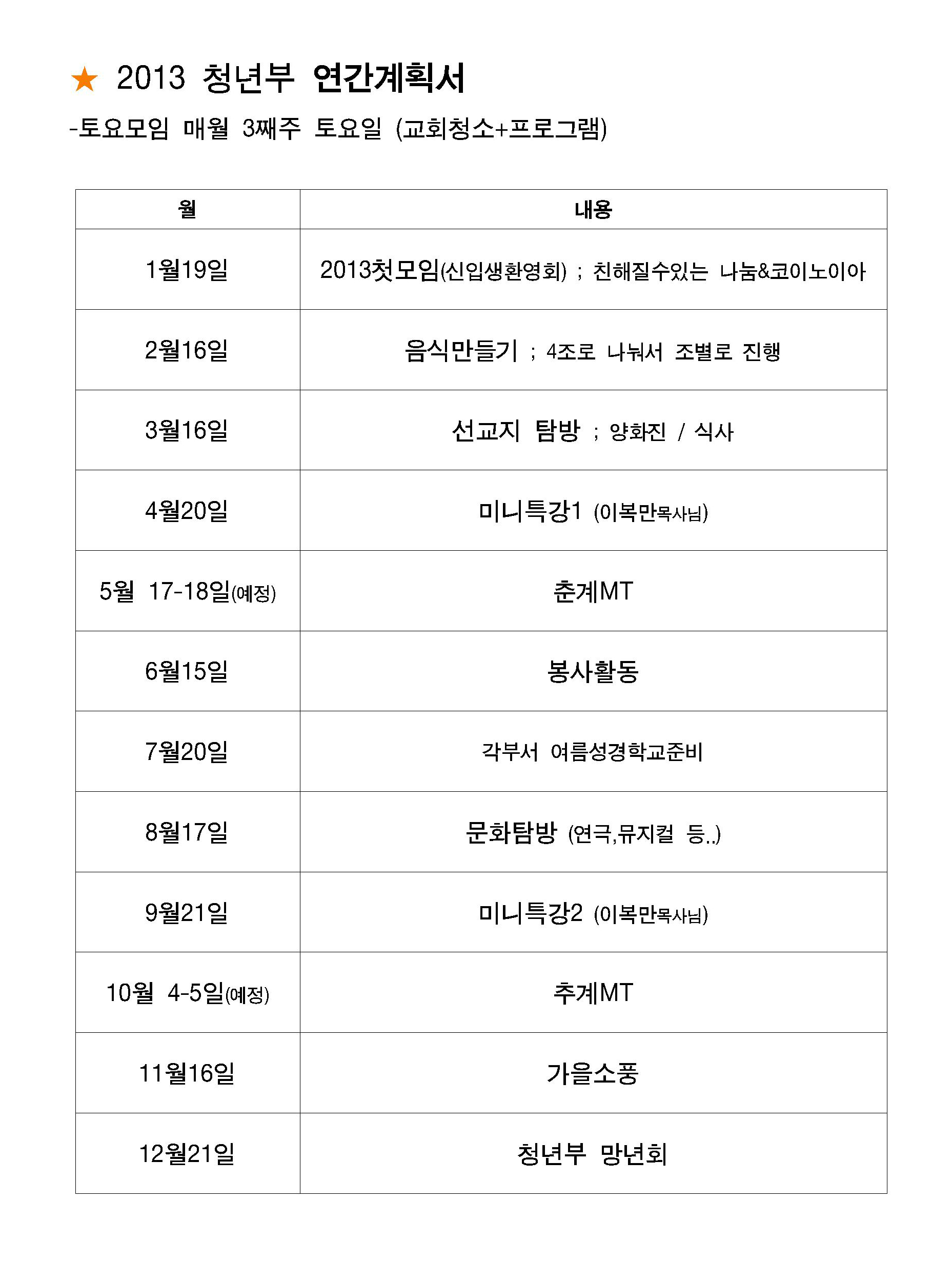 2013 청년부 연간계획서*